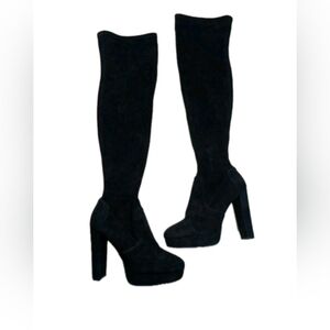 Aldo Over The Knee Black Suade Zip Up Platform Boots Women's Size 9M